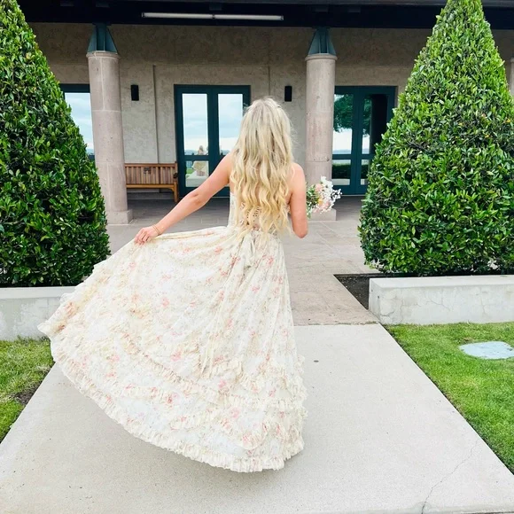 V. Chapman Floral Wedding Dress - Cream and Pink - Picture 3 of 4